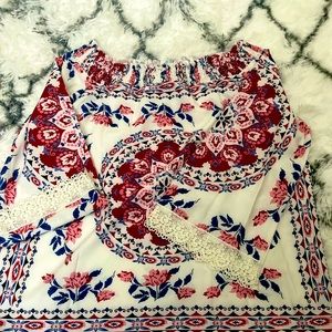 Off shoulder, floral, cotton blend, wash separate